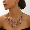 Ethnic Boho Multilayer Crystal Beads Necklace Earrings for Women Bohemian Jewelry Set Party Wedding Statement Choker Collar