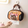 Tissue Box Cartoon Bakery Bear Design Waterproof Large Capacity Storage Pouch with Portable Handle Lanyard