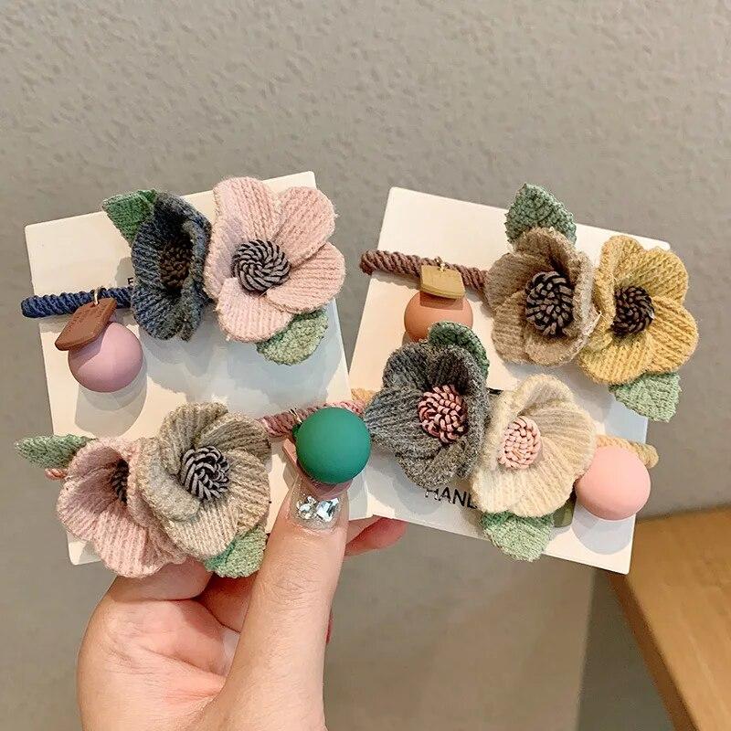 Women Girls Elastic Hair Bands Knitting Wool Flowers Hair Bands Cute Rubber Band Scrunchie Headband Fashion Hair Accessories