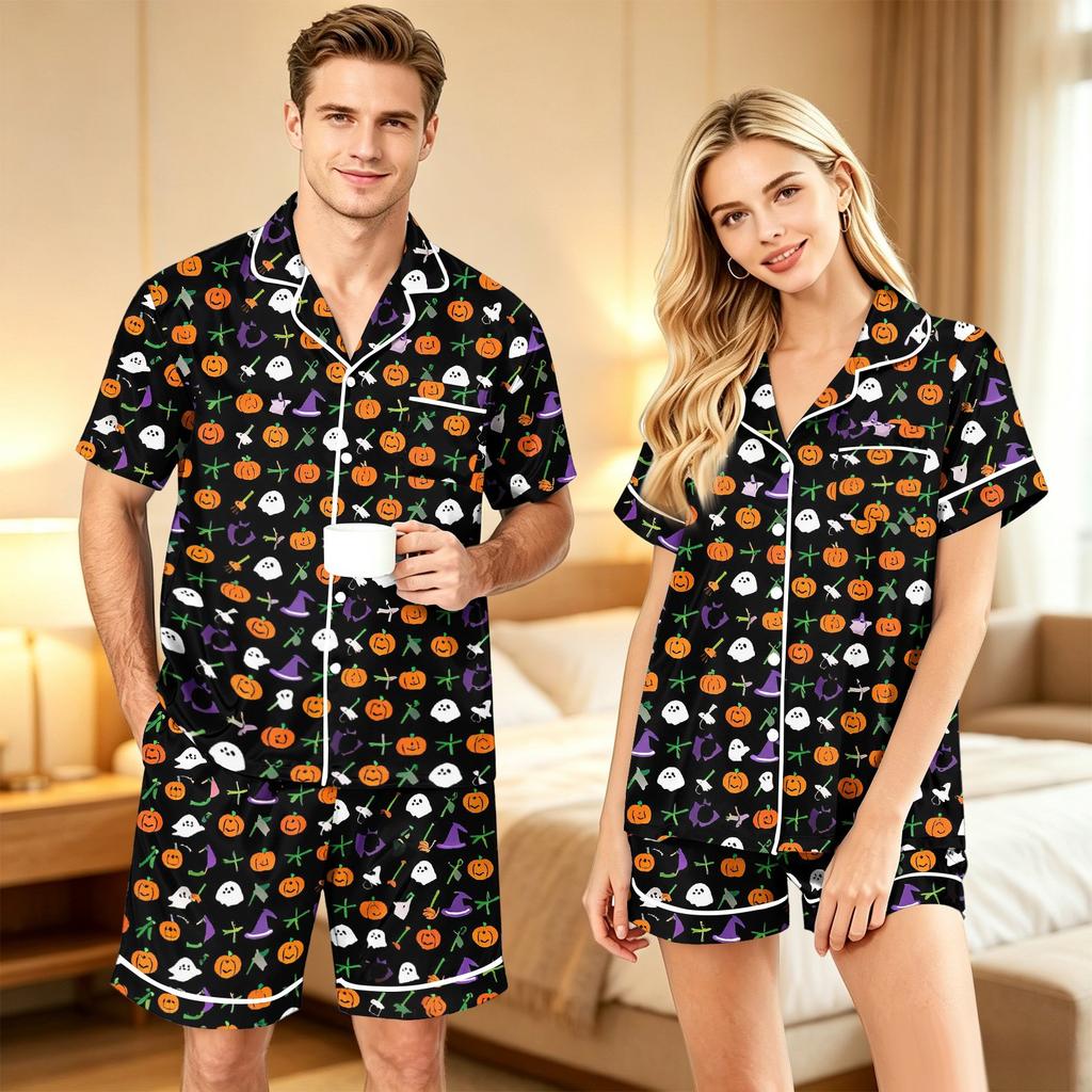 Couples Halloween Print Comfortable Pajama Set for Loungewear