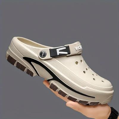 Men's Trendy Color Block Hollow Out Chunky Clogs, Comfy Non Slip Durable Anti Odor Soft Sole Slippers, Men's Summer Footwear