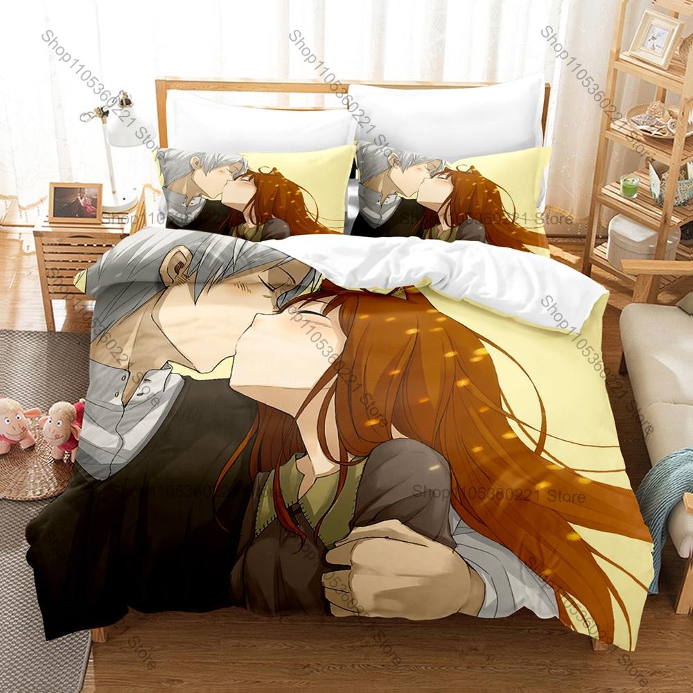 Holo and Lawrence Bedding Set, Duvet Cover & 2 Pillowcases, Classic Light Novel Characters Pattern Breathable Fabric All Season