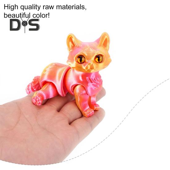 3D Printed Cat Ornament Articulated Cat Figurine with Flexible Limbs And Tail Desktop Pet Cat Fidget Toy for Adults Kids Home Office