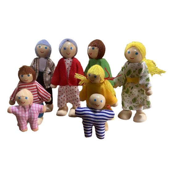 Yousheng Puppenhäuser Menschen 8 Familienfiguren Holzpuppen Realistisches Design Bewegliche Puppen für Fantasiespiel Lernspielzeug für Kinder Kleinkinder