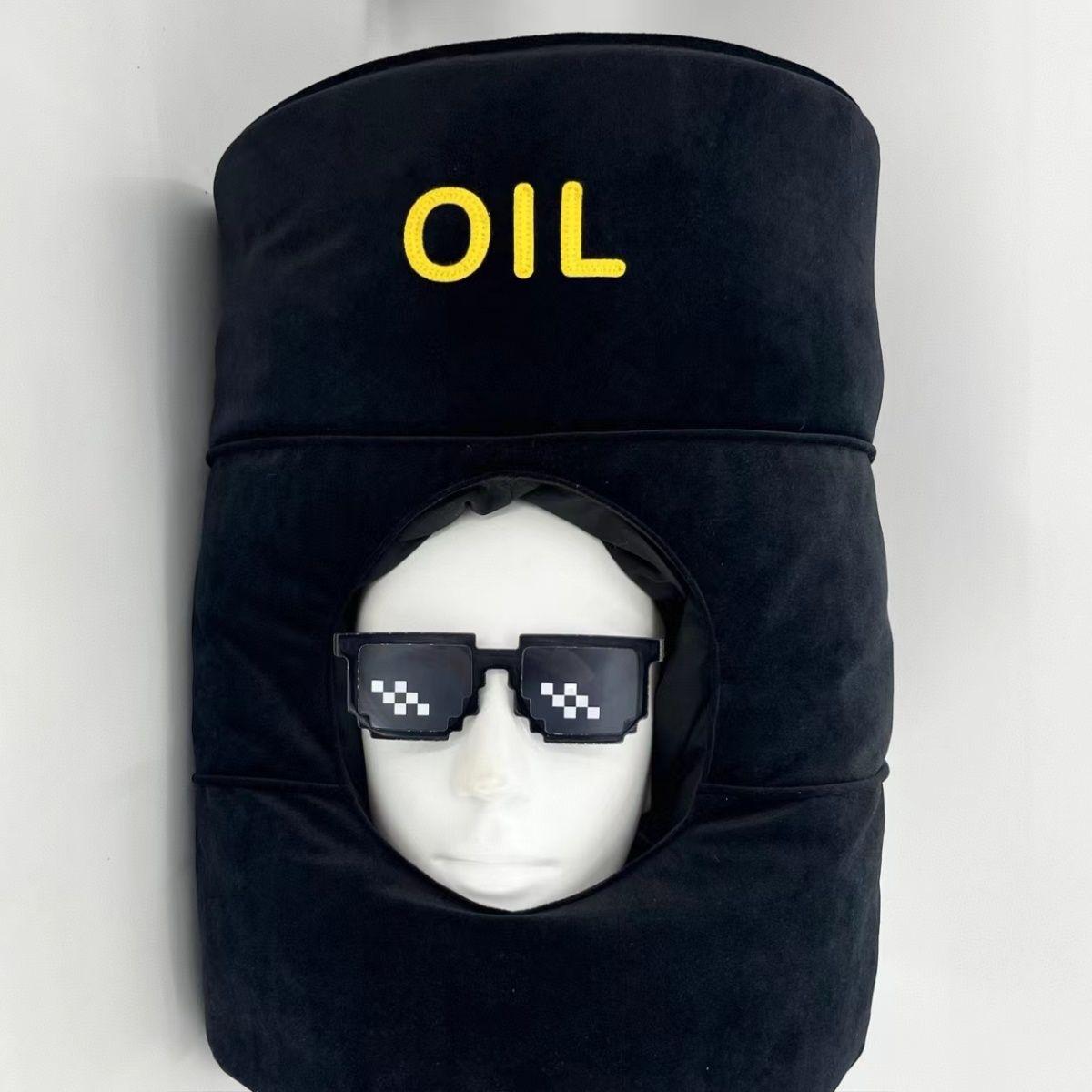 

Головной убор в виде нефтяной бочки, американский бал на Хэллоуин, плюшевые забавные игрушки вокруг польского бала, бесплатные солнцезащитные очки.