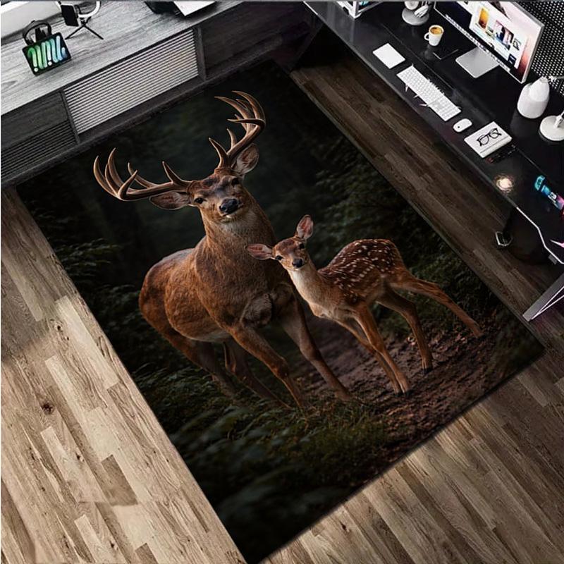 1Pc Animal Deer Print Rug - Home Decoration Carpet For Living Room Bedroom Flooring Computer Chair Area Rug