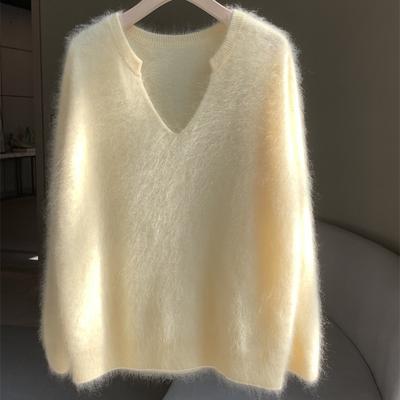 Gentle Goose Yellow Mohair Sweater Women's Autumn and Winter Lazy Wind Soft Waxy High-end Mink Velvet Knitted Sweater