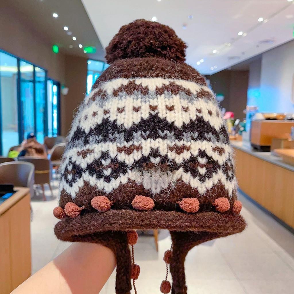 

Fair Isle Kids Knitted Hat With Textured Pattern For Winter Cold Weather Protection Adult темно-коричневого кольору