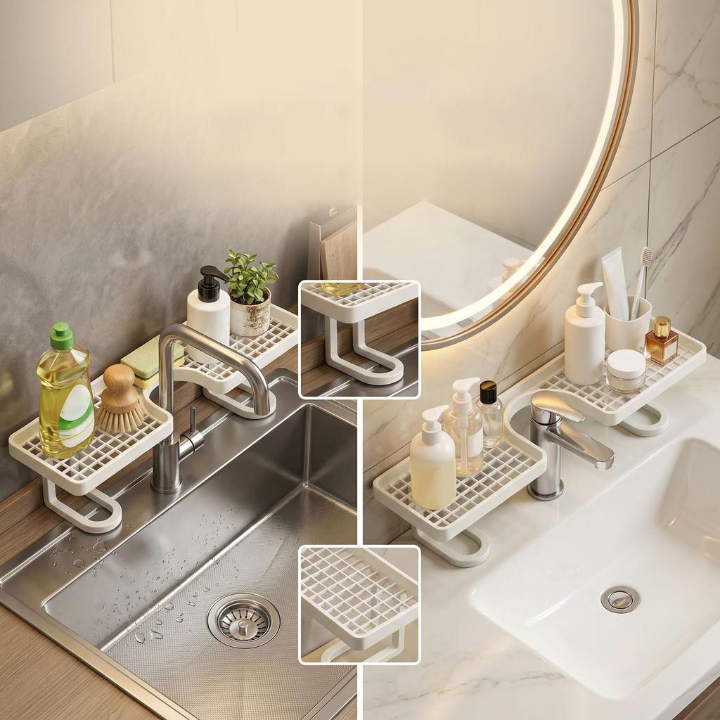 50cm No Drill Quick Drainage Bathroom Sink Shelf Over Faucet for Toothbrushes Cups Cosmetics Shampoos Kitchen Hotel Dormitory