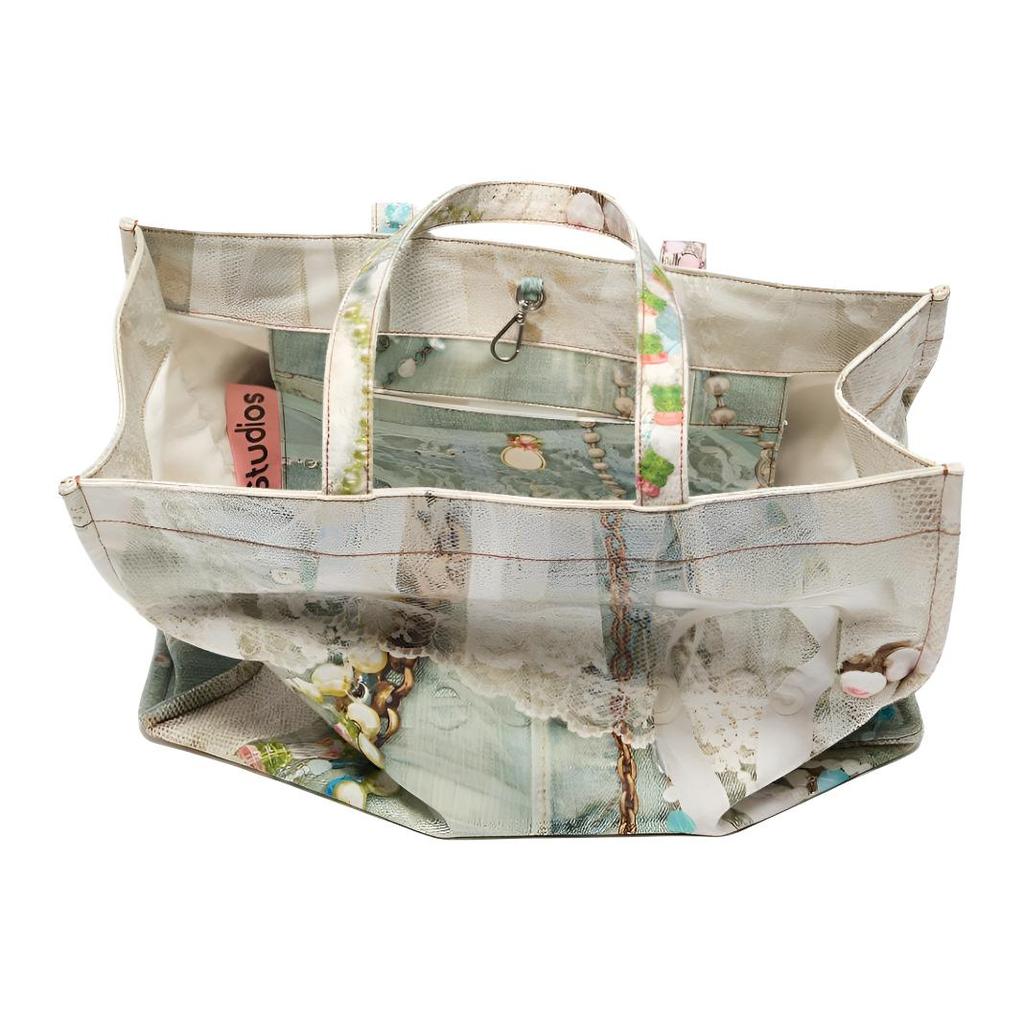 Acne Studios Embossed Logo Design Cotton Tote Bag Women tote bags White Green C10245-AET