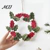 Holiday Wall Hanging Decor 8 Inch Felt Christmas Holly Wreath, Handmade Berry Festival Scene Ornament Wreath for Front Door, Winter Window Reusable