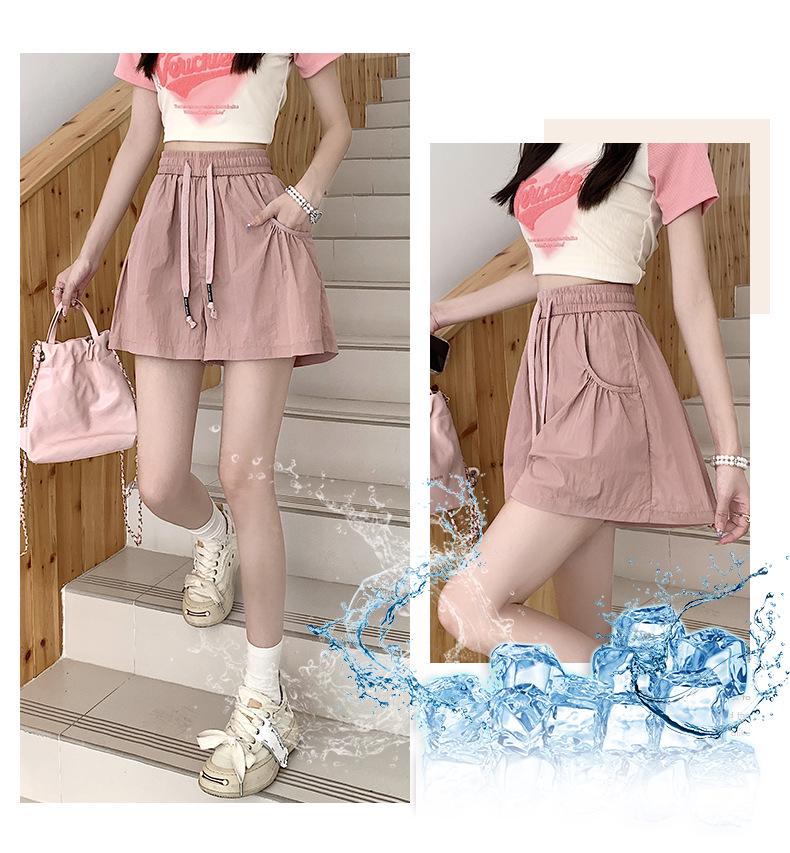 Women's 2025 Summer Pink Casual High-Waist A-Line Loose Wide-Leg Shorts