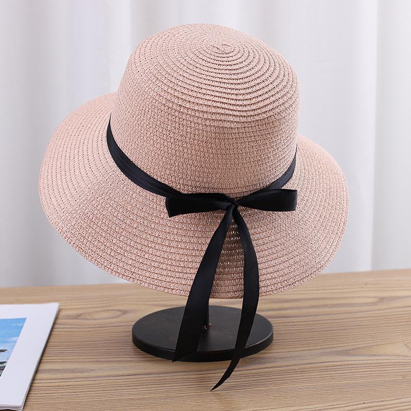 Cappello Estivo da Donna in Paglia Cappello da Sole alla Moda Marca Moda Fiocco Cappello da Sole Pieghevole Copri Viso Solare Cappello a Bordo Largo