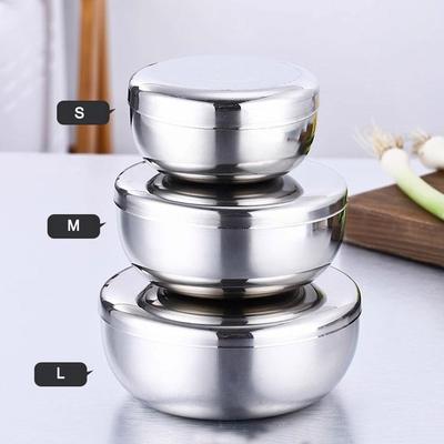 Durable with Lid Stainless Steel Bowl Round Single Layer Rice Bowl Anti-Drop Kimchee Bowl Kitchen Tableware