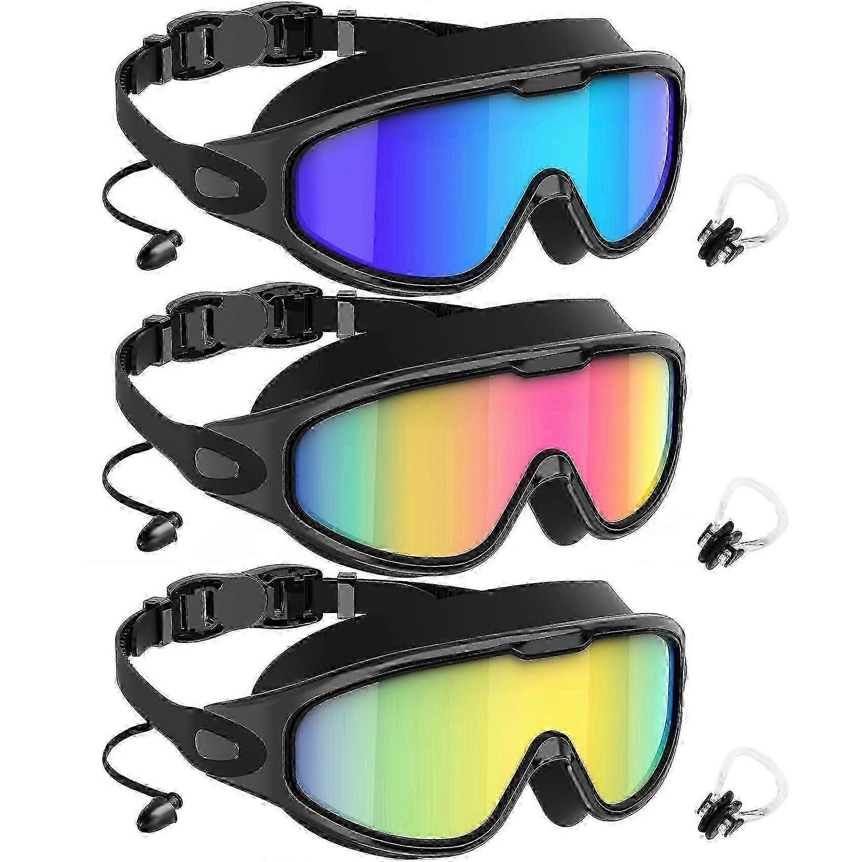 Schwimmbrille für Erwachsene Weites Sichtfeld UV400 Schutz Antibeschlag Dicht 3er Pack für Damen Herren