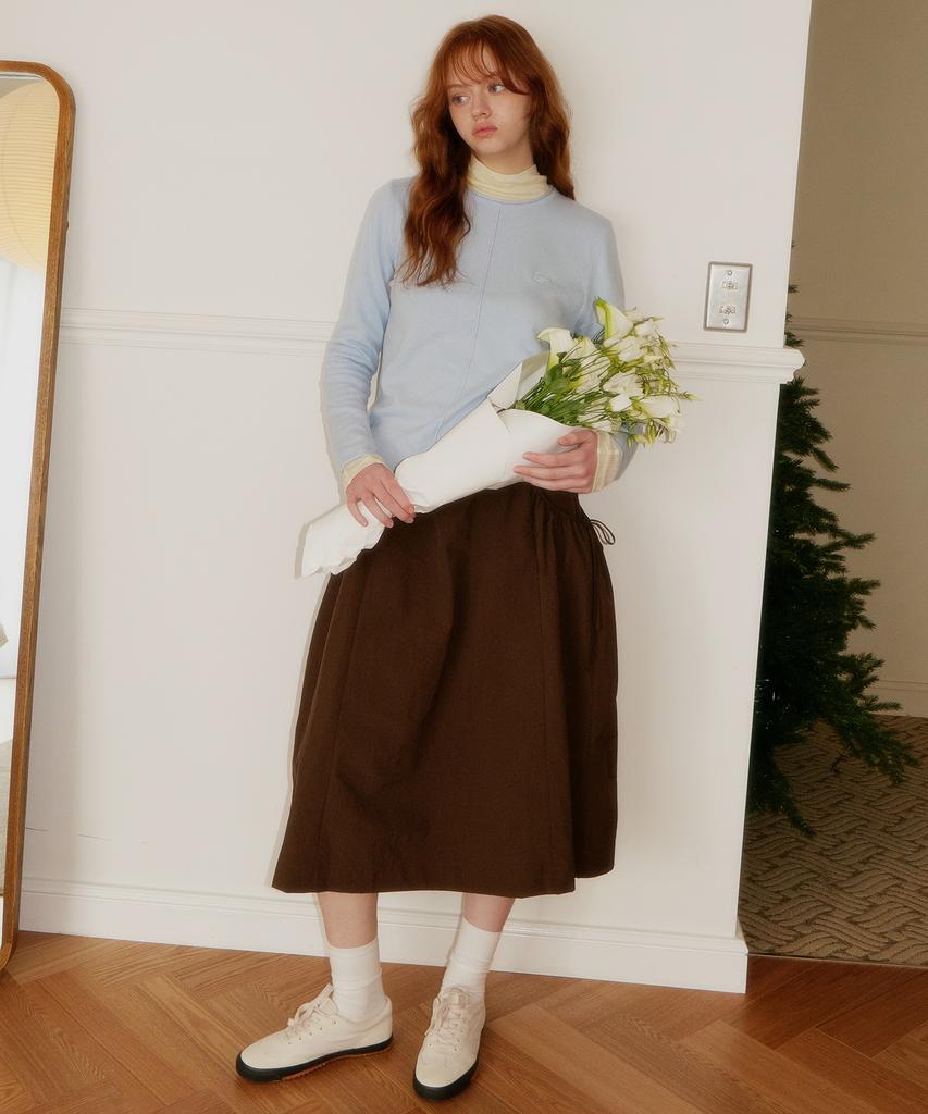 Plack Woman Shirred Pocket Midi Skirt Brown
