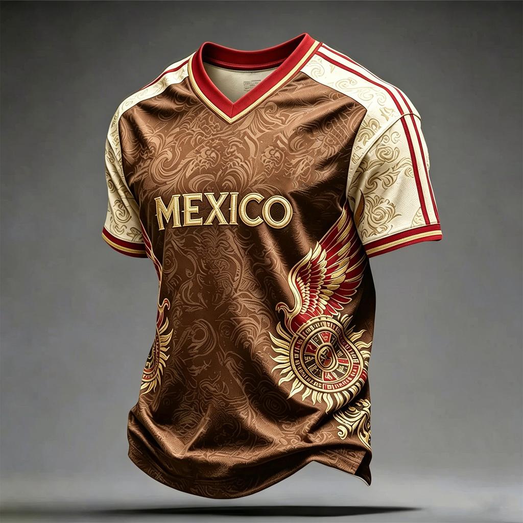 Men's Casual V-Neck Short Sleeve T-Shirt Lightweight Breathable with Mexico Letter Print