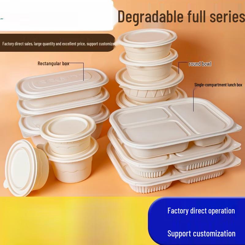 Eco-Friendly Corn Starch Disposable Round Lunch Boxes with Lids, 50 Sets