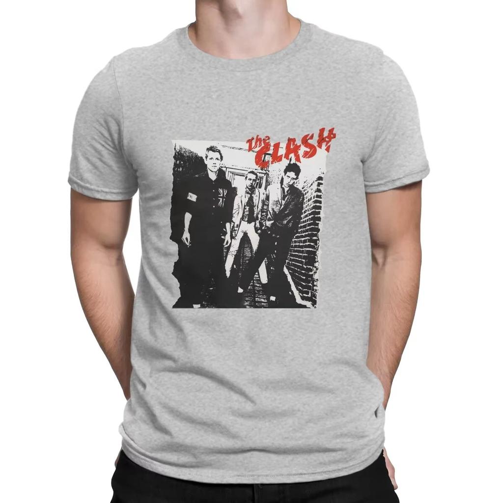Men's T-Shirt Clash One Funny Cotton Tees Short Sleeve The Clash T Shirt Crewneck Printed Clothes Fashion Loose Casual Top Tees