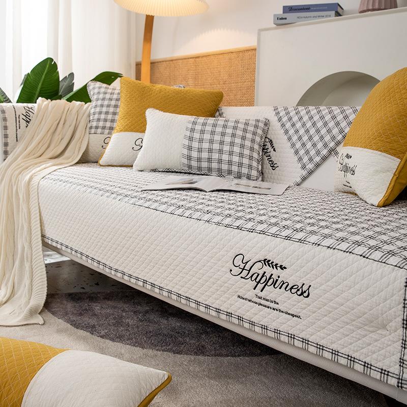 Cotton Sofa Cushion for All Seasons, Non-slip Fabric Seat Cushion, Simple Sofa Cover, Backrest Cover, Full Cloth Cover