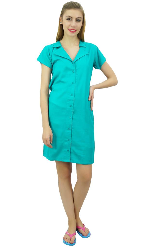 Bimba Womens Aqua Blue Long Shirt Getting Ready Buttondown Night