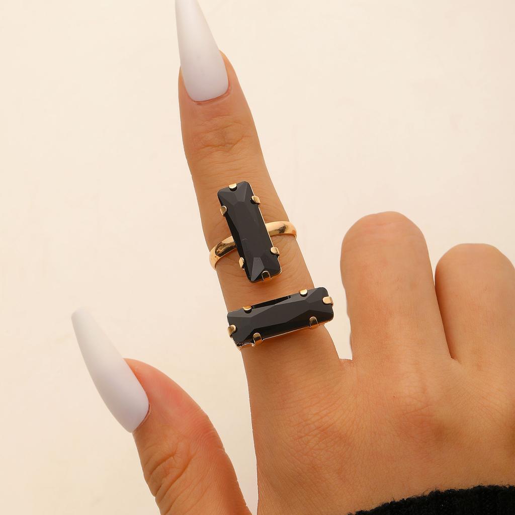 2pcs set Elegant Colorful Square Glass Zircon Stone Rings for Women Jewelry Anniversary Anti-allergy Crystal  Rings Gift