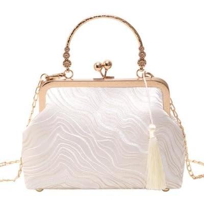 Liebendo Party Bag, Clasp Closure Handbag with Pearl Chain and Pouch for Women, Perfect for Yukata, Kimono, Graduations, and Weddings (White A)