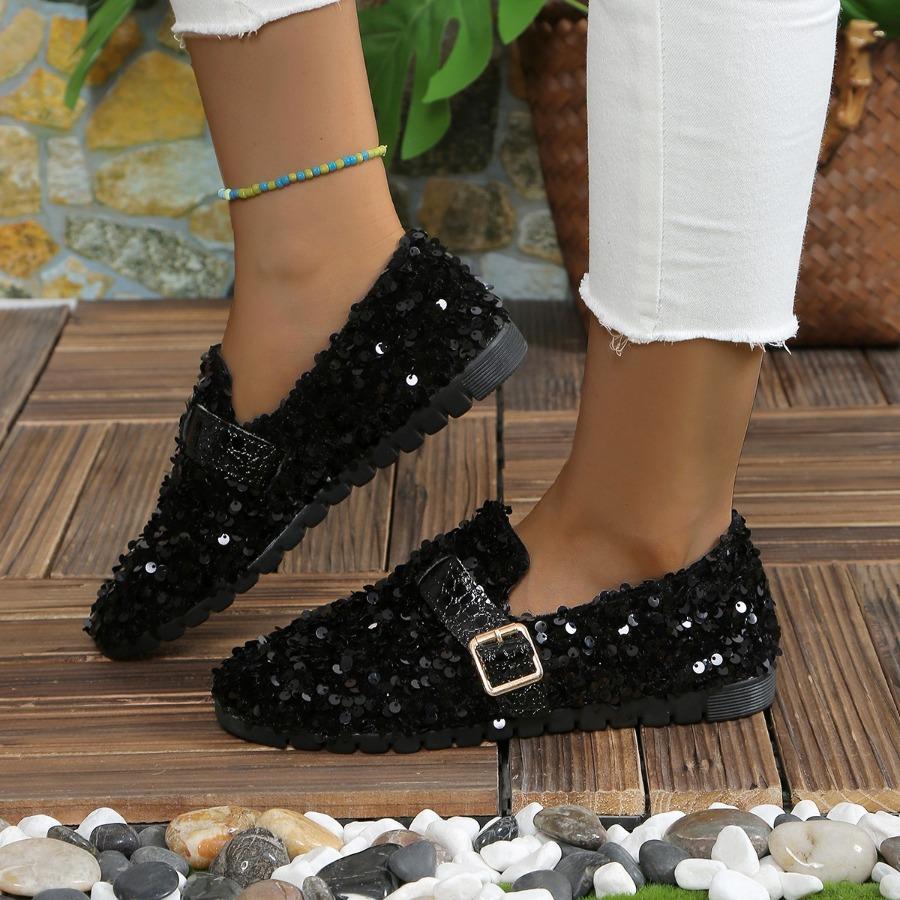2025 New Vintage Sequined Mary Jane Shoes Women's Plus Size Mary Jane Shoes French-Style Flats