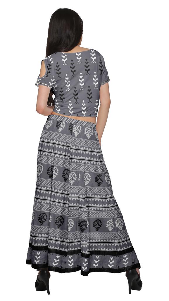 Moomaya Crop Top With Loose Palazzo Set For Women Printed Ethnic Clothing