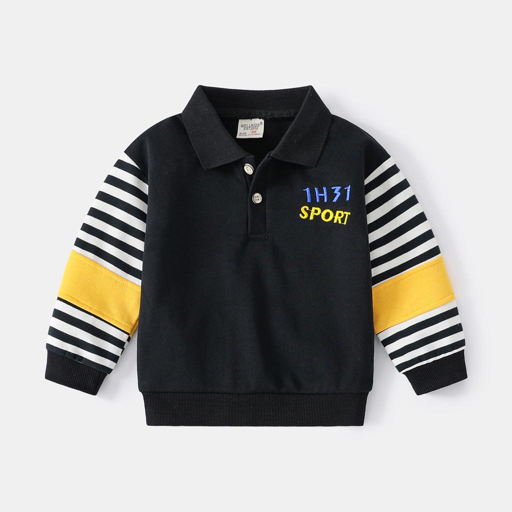 Boys' Autumn Jacket Children's Fashionable Collared Sweatshirt Baby Striped Pullover Long-Sleeved
