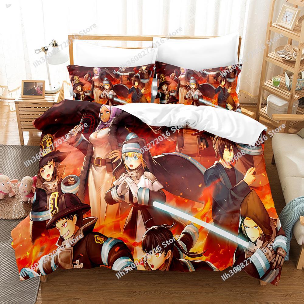 Fire Force Bedding Set Single Twin Full Queen King Size Bed Set Adult Kid Bedroom Three-Piece Suits 3D Print Anime Bed Shee