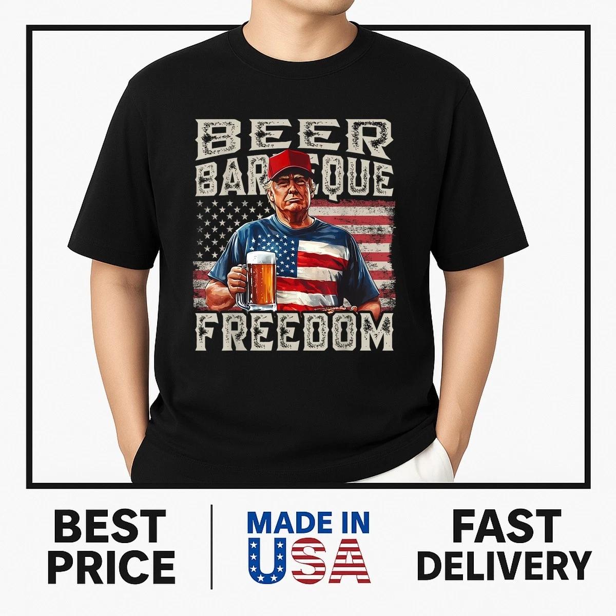 Fourth Of July Trump BBQ Beer And Freedom Red White Blue T-Shirt BESTSELLER XXXL