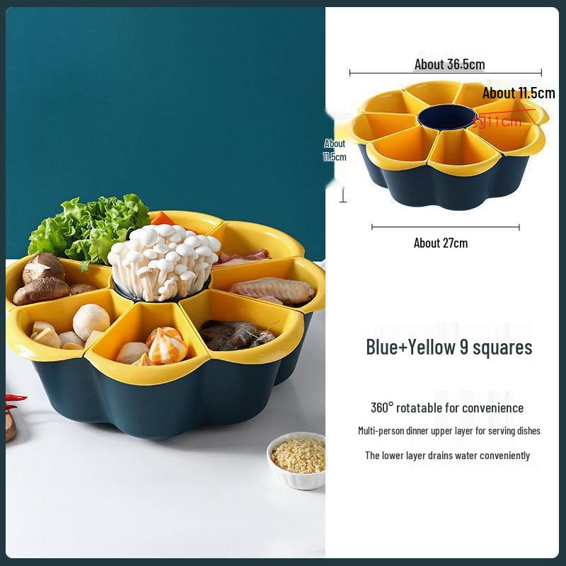 Rotating Hot Pot & Vegetable Platter with Washing, Draining, and Serving Plate Functions