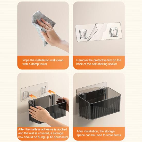 Wall Mount for Small Items Wall-mounted Storage Rack, Transparent Plastic Space Saving Organizer Bin, Multi Purpose Self Adhesive No Drill Container