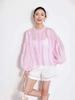 2026 Spring French White Lace Shirt with Loose Lantern Sleeves and Hollow Embroidery