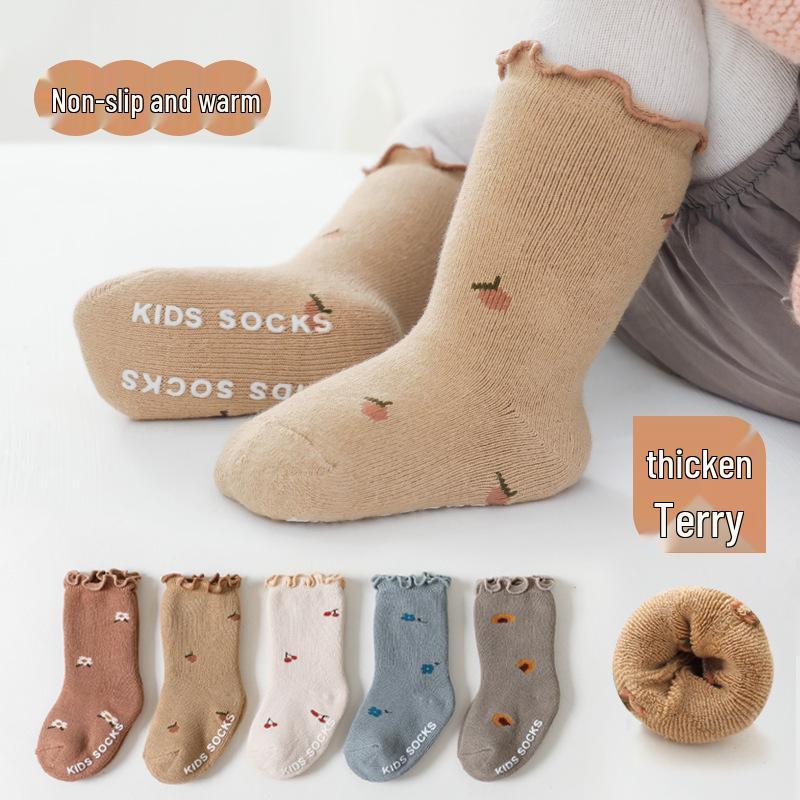 

Детские махровые носки с оборкой, нескользящие, для осени/зимы 1-3 years