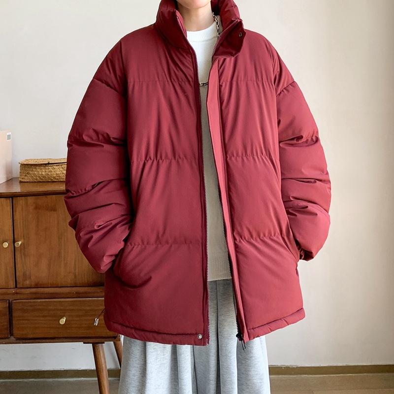 Winter Solid Color Thickened Stand-up Neck Cotton-padded Jacket Men's American Retro Loose and Versatile Cotton-padded Jacket Casual Bread Jacket