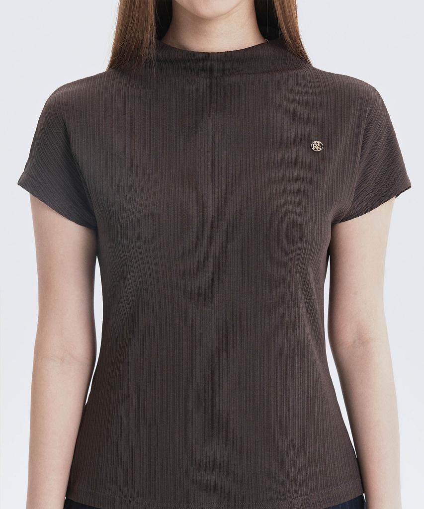 IHR Half-Neck Pleated Top / Brown