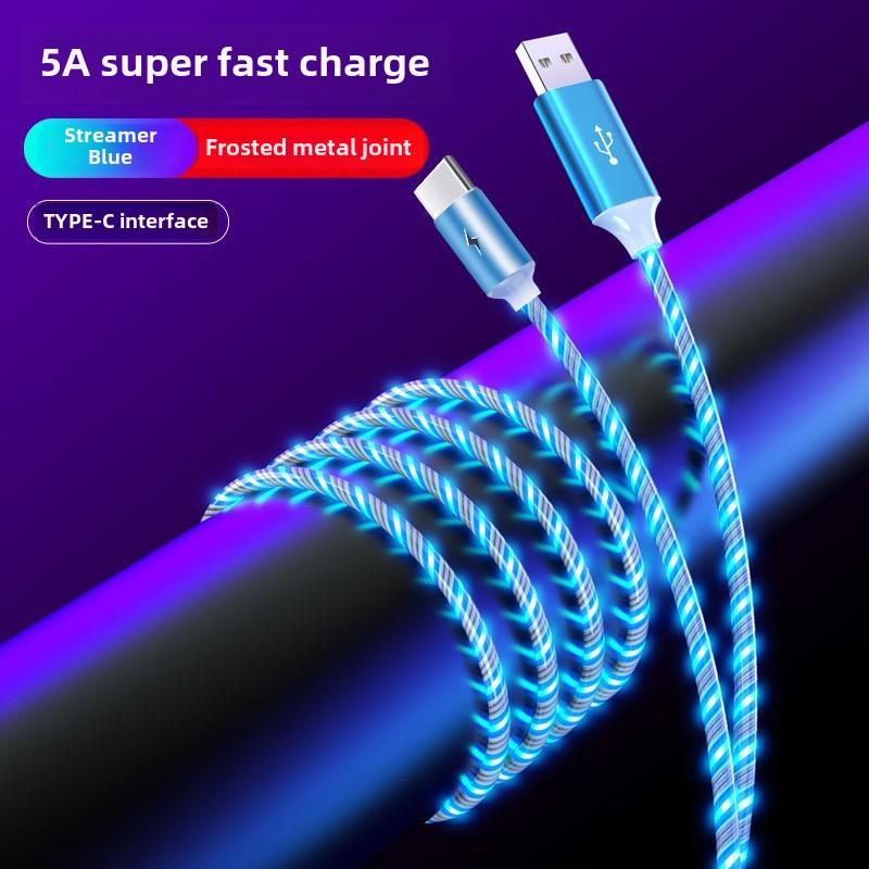 

5A кабель для быстрой зарядки светодиодный светящийся кабель для передачи данных USB C Lightning кабель для iPhone Android телефон зарядный шнур с цветным эффектом стримера 1m TYPE-C