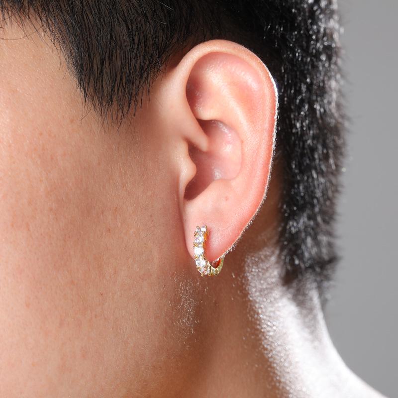 Zircon Hip Hop Hinged Hoop Earrings: Single Row Bling for Trendsetting Couples