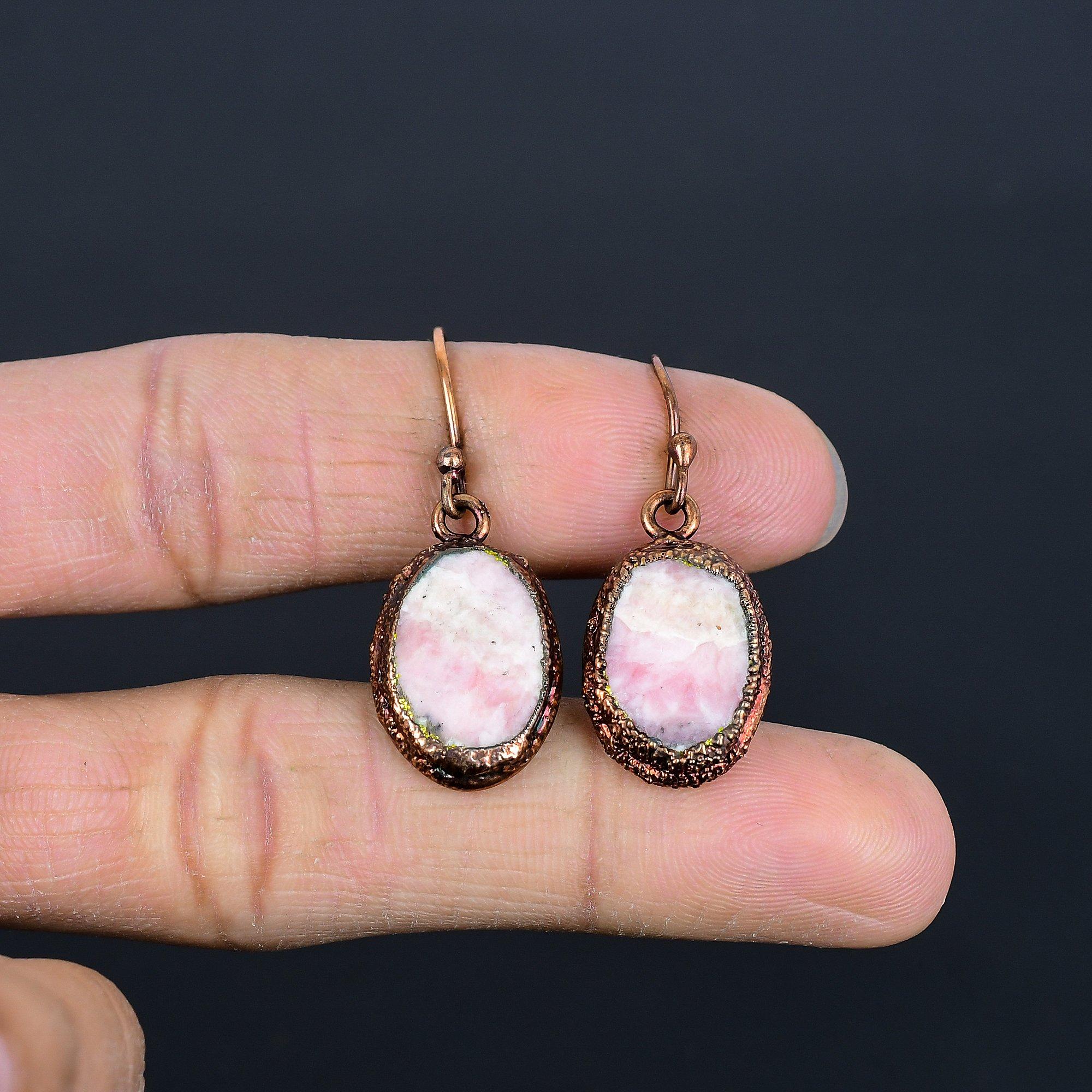 

Серьги из родохрозита с медным гальванопокрытием, серьги ручной работы с драгоценными камнями на День памяти 2.55 Inches