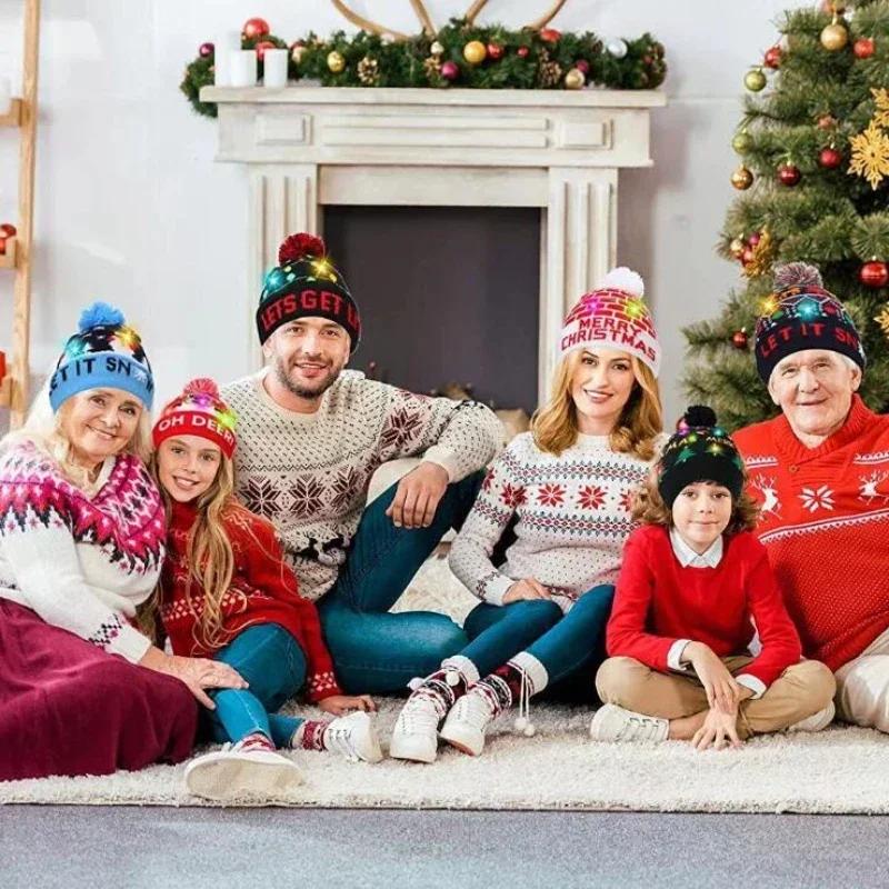 Creative Flashing Led Light Christmas Hat Snowman Winter Warm Color Knitted Cap Christmas Gift For New Year Xmas Party Decor