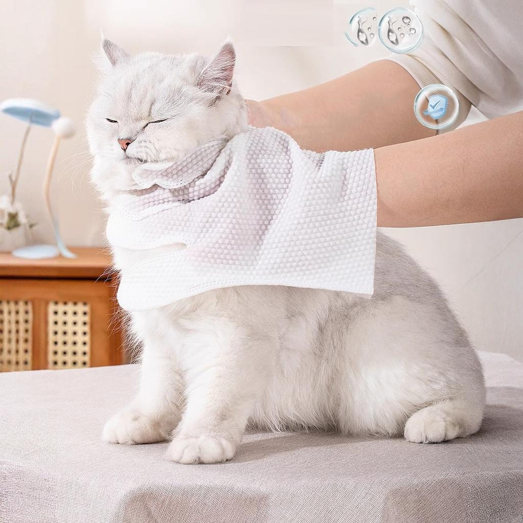Pet Cleaning Gloves for Cats and Dogs Wash-Free Grooming Gloves for Dry and Wet Cleaning Paw and Body Wipes 1ml Pack