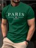 Summer men's 100% pure cotton casual loose plus size Paris French printed sports comfortable round neck short sleeved T-shirt