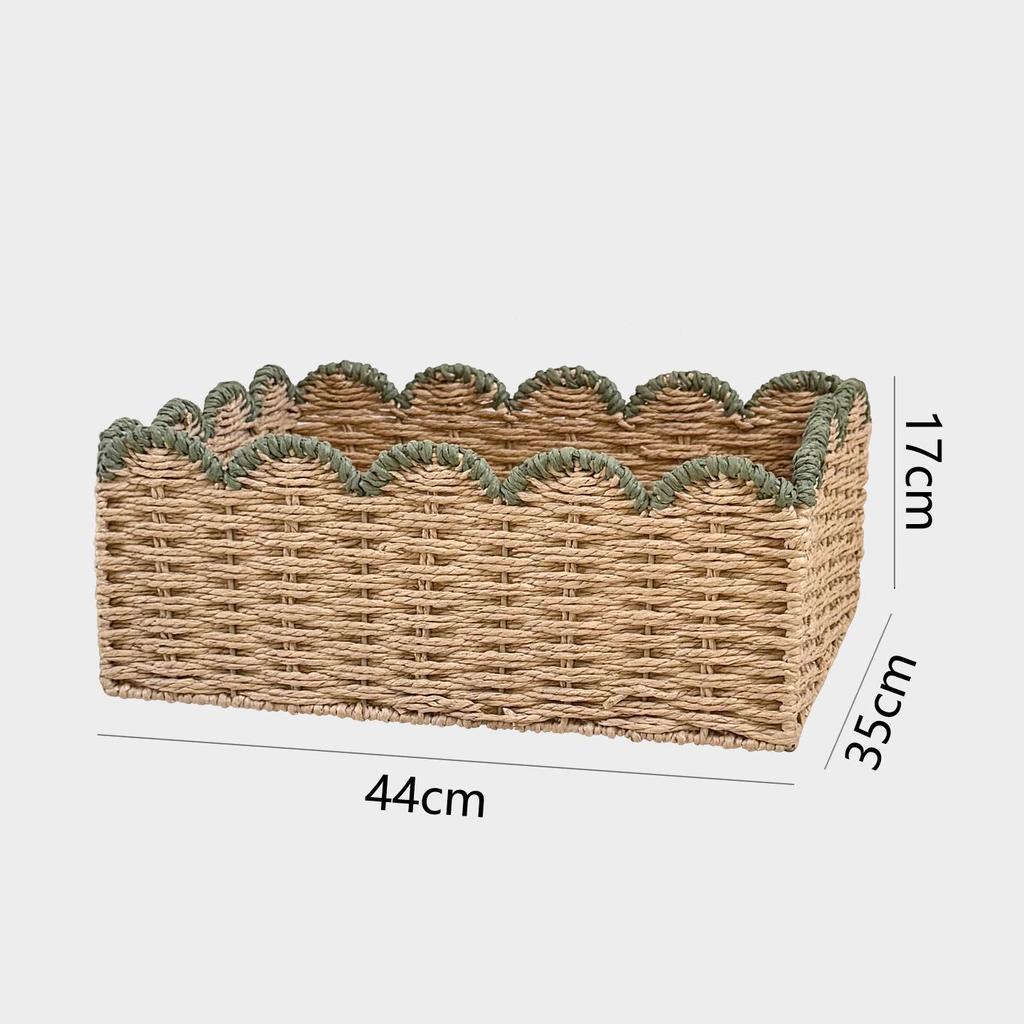Nordic Handmade Rattan Woven Rectangular Storage Basket for Desk and Snacks