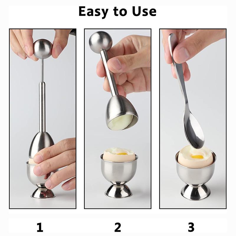 Ouvre-coquille d'œuf Tasses à œufs durs et mollets Séparateur de blanc et de jaune d'œuf en acier inoxydable Coupeur et removeur de coquille d'œuf Outils de cuisine Gadget 2