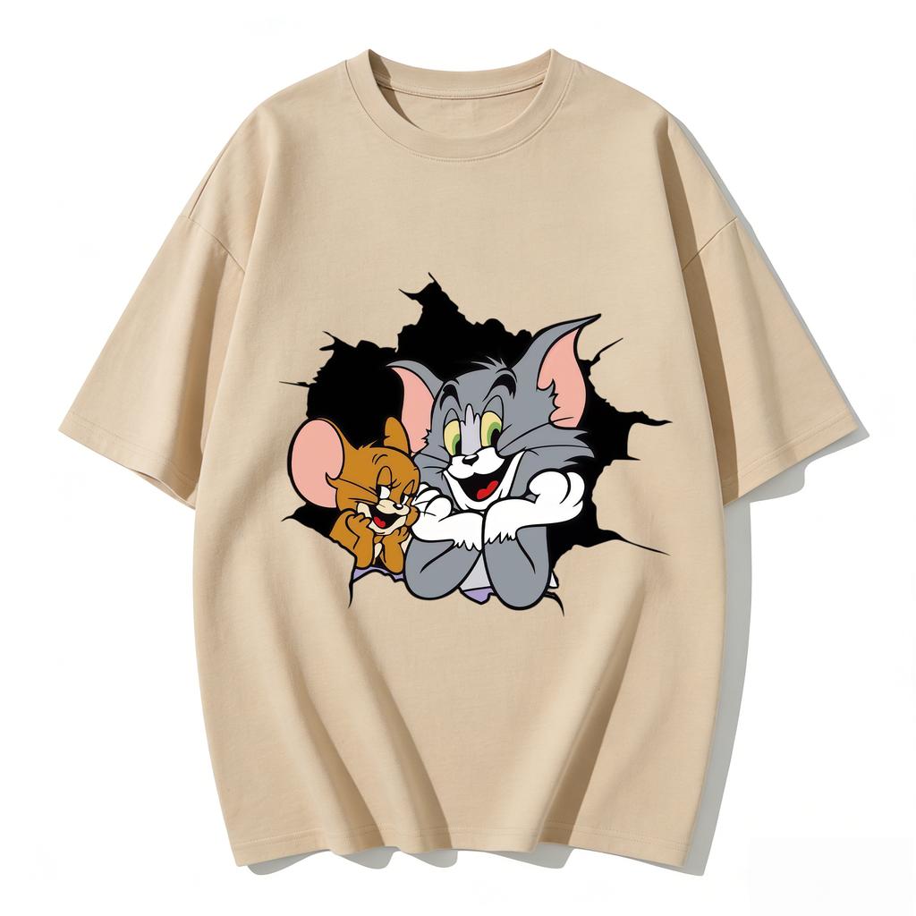2026 New Tom Jerry Print Tshirt Casual Loose Couple Family Matching Outfits Short Sleeve Cotton Tee Summer Streetwear Tops Y2k