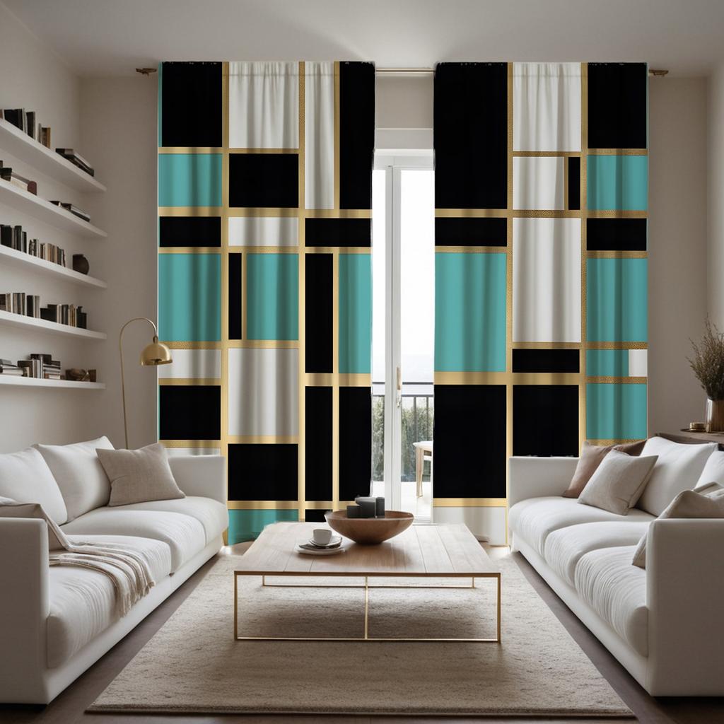 2pcs HD Dopamine Creative geometric decorative curtain Green Tie digital printed curtain Home Decor style Decorative living R