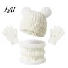 Five Finger Winter Gloves for Toddlers Kids Warm Knit Set Bear Ear Hat Fleece Lined Neck Gaiter & Weather Resistant Thermal Set Full Gloves,