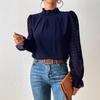 Half High Collar Long Sleeve Wavy Splicing Blouse Elegant Women Spirng Autumn Shirt Ladies Solid Color Loose Tops Sweet Simple Office Pleated Clothing